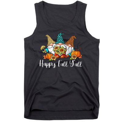 Funny Gnomes Happy Fall Y'all Leopard Pumpkin Autumn Gnomes Tank Top