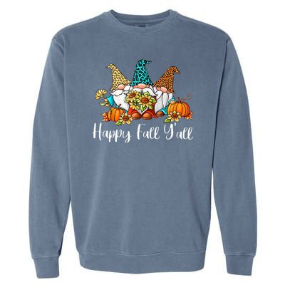 Funny Gnomes Happy Fall Y'all Leopard Pumpkin Autumn Gnomes Garment-Dyed Sweatshirt