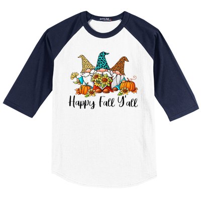 Funny Gnomes Happy Fall Y'all Leopard Pumpkin Autumn Gnomes Baseball Sleeve Shirt