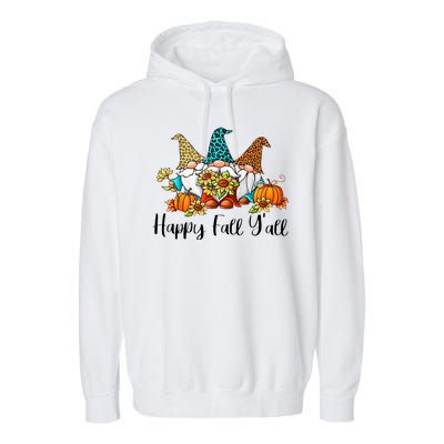 Funny Gnomes Happy Fall Y'all Leopard Pumpkin Autumn Gnomes Garment-Dyed Fleece Hoodie