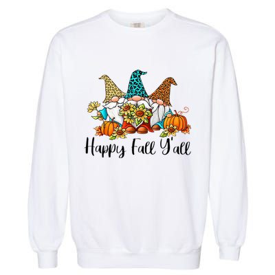 Funny Gnomes Happy Fall Y'all Leopard Pumpkin Autumn Gnomes Garment-Dyed Sweatshirt