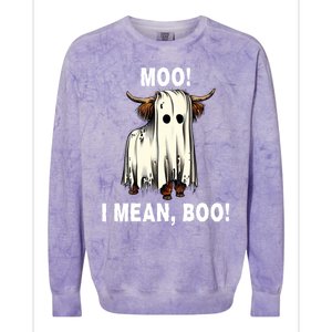 Funny Ghost Highland Cow Halloween Moo I Mean Boo Gift Colorblast Crewneck Sweatshirt