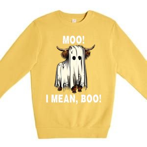 Funny Ghost Highland Cow Halloween Moo I Mean Boo Gift Premium Crewneck Sweatshirt