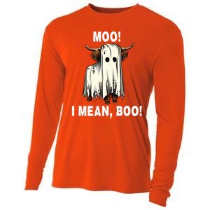 Funny Ghost Highland Cow Halloween Moo I Mean Boo Gift Cooling Performance Long Sleeve Crew