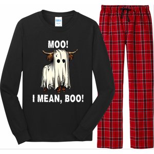 Funny Ghost Highland Cow Halloween Moo I Mean Boo Gift Long Sleeve Pajama Set