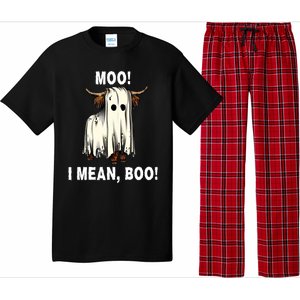 Funny Ghost Highland Cow Halloween Moo I Mean Boo Gift Pajama Set