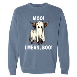 Funny Ghost Highland Cow Halloween Moo I Mean Boo Gift Garment-Dyed Sweatshirt