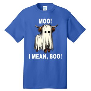 Funny Ghost Highland Cow Halloween Moo I Mean Boo Gift Tall T-Shirt