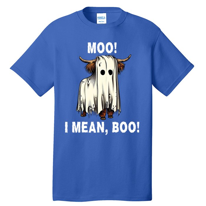 Funny Ghost Highland Cow Halloween Moo I Mean Boo Gift Tall T-Shirt