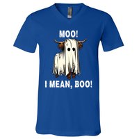 Funny Ghost Highland Cow Halloween Moo I Mean Boo Gift V-Neck T-Shirt