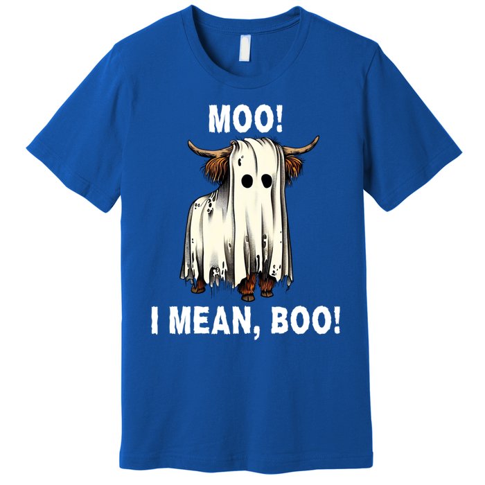 Funny Ghost Highland Cow Halloween Moo I Mean Boo Gift Premium T-Shirt