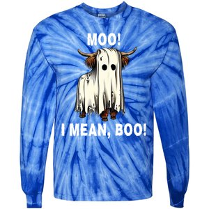 Funny Ghost Highland Cow Halloween Moo I Mean Boo Gift Tie-Dye Long Sleeve Shirt