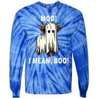 Funny Ghost Highland Cow Halloween Moo I Mean Boo Gift Tie-Dye Long Sleeve Shirt