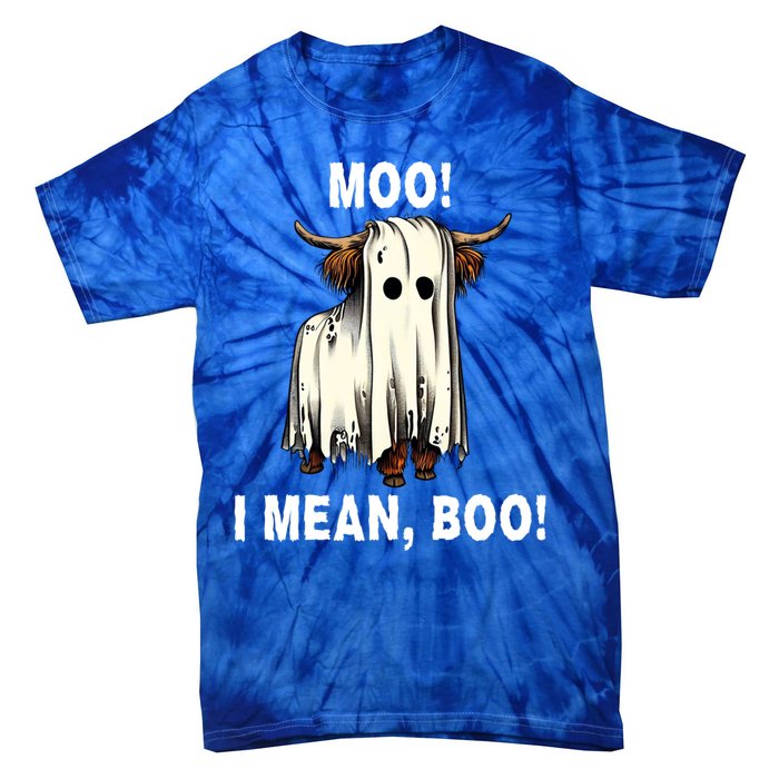 Funny Ghost Highland Cow Halloween Moo I Mean Boo Gift Tie-Dye T-Shirt