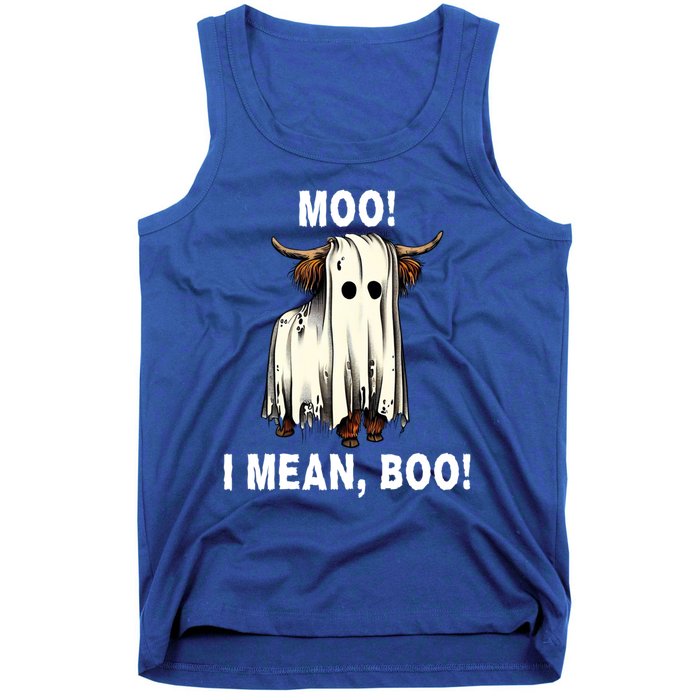 Funny Ghost Highland Cow Halloween Moo I Mean Boo Gift Tank Top