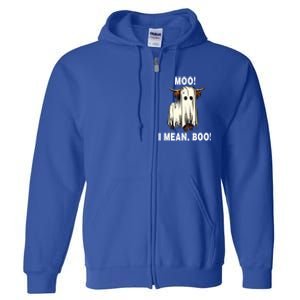 Funny Ghost Highland Cow Halloween Moo I Mean Boo Gift Full Zip Hoodie