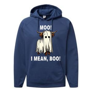 Funny Ghost Highland Cow Halloween Moo I Mean Boo Gift Performance Fleece Hoodie