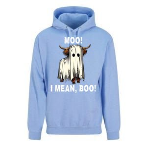 Funny Ghost Highland Cow Halloween Moo I Mean Boo Gift Unisex Surf Hoodie