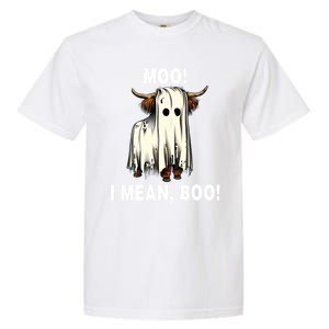 Funny Ghost Highland Cow Halloween Moo I Mean Boo Gift Garment-Dyed Heavyweight T-Shirt