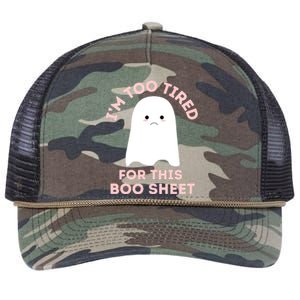 Funny Ghost Halloween Too Tired For This Boo Sheet Gift Retro Rope Trucker Hat Cap