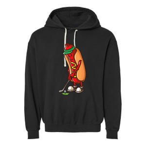 Funny Golfing Hot Dog Golf Gift For Golfer Garment-Dyed Fleece Hoodie