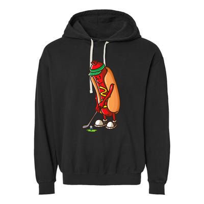 Funny Golfing Hot Dog Golf Gift For Golfer Garment-Dyed Fleece Hoodie