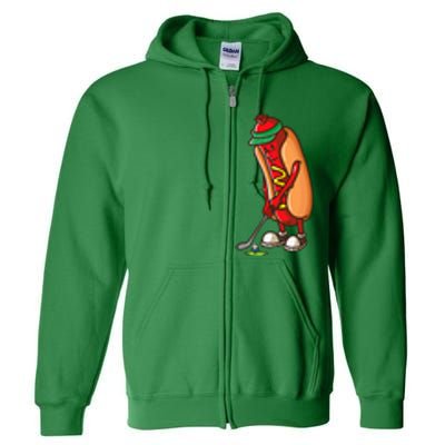 Funny Golfing Hot Dog Golf Gift For Golfer Full Zip Hoodie