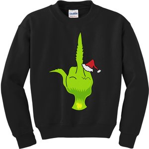 Funny Green Hand Middle Finger Xmas Santa Kids Sweatshirt