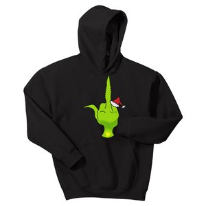 Funny Green Hand Middle Finger Xmas Santa Kids Hoodie