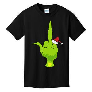 Funny Green Hand Middle Finger Xmas Santa Kids T-Shirt