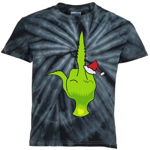 Funny Green Hand Middle Finger Xmas Santa Kids Tie-Dye T-Shirt