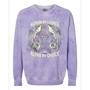 Funny Graphic Human By Chance Alpha By Choice Alpha Wolf Colorblast Crewneck Sweatshirt