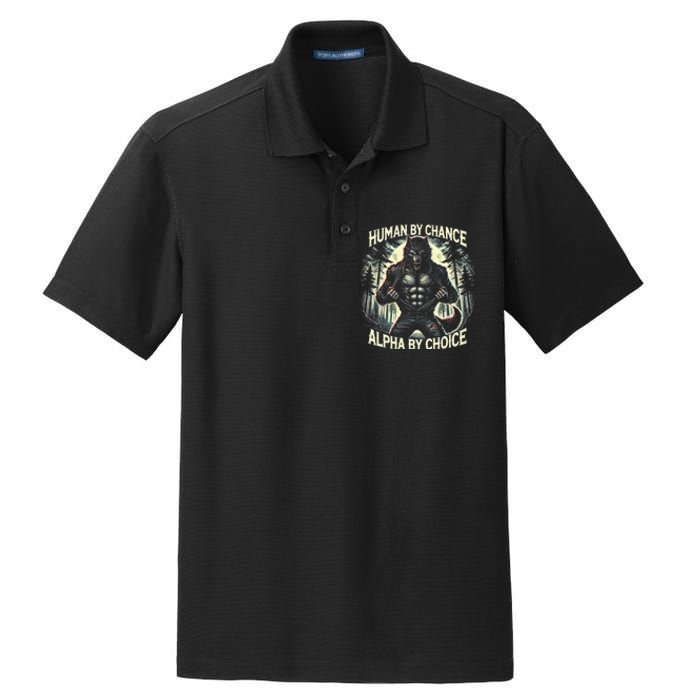 Funny Graphic Human By Chance Alpha By Choice Alpha Wolf Dry Zone Grid Polo