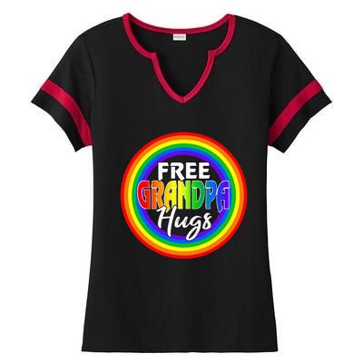 Free Grandpa Hugs Lgbt Pride Month Fathers Ladies Halftime Notch Neck Tee