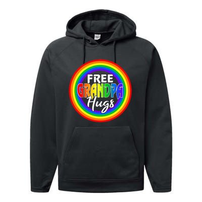 Free Grandpa Hugs Lgbt Pride Month Fathers Performance Fleece Hoodie