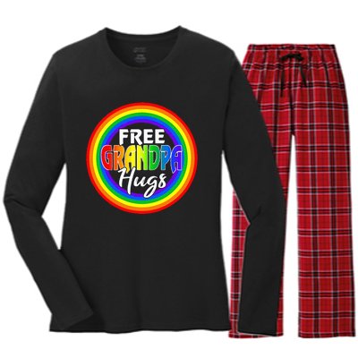 Free Grandpa Hugs Lgbt Pride Month Fathers Women's Long Sleeve Flannel Pajama Set 