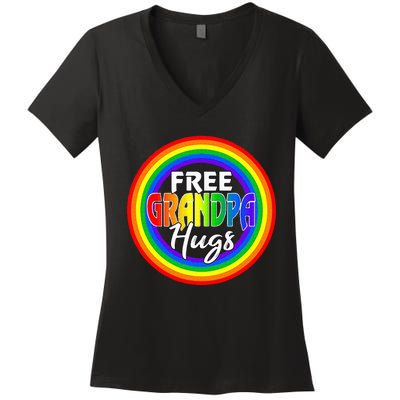 Free Grandpa Hugs Lgbt Pride Month Fathers Women's V-Neck T-Shirt