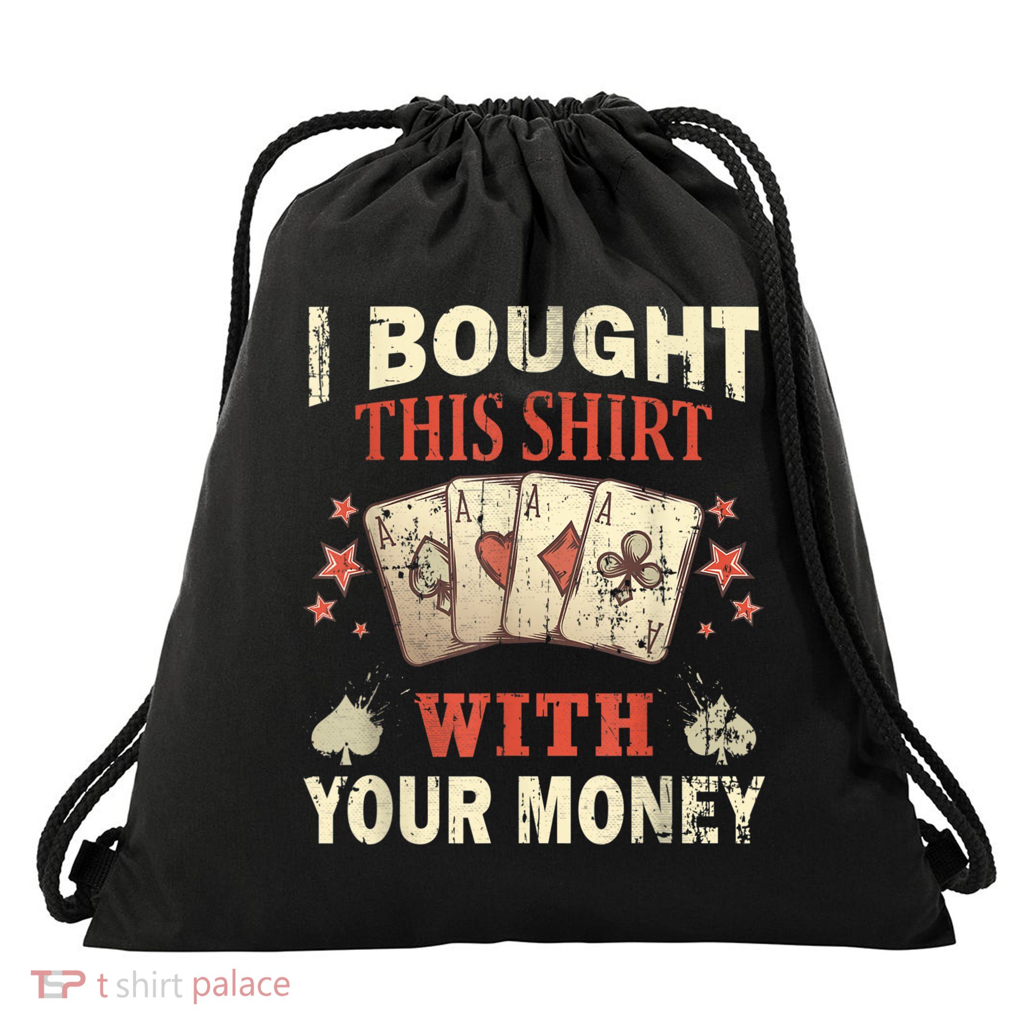 Funny Gambling I Poker Card Player Gaming Icon Tee Drawstring Bag
