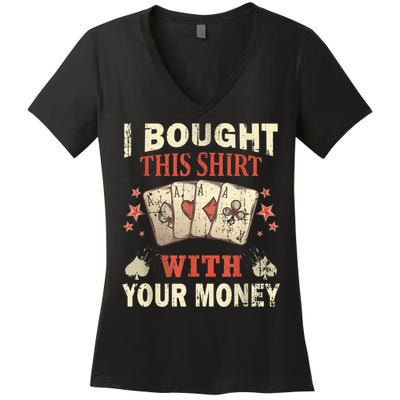 Funny Gambling I Poker Card Player Gaming Icon Tee Women's V-Neck T-Shirt