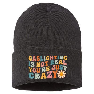Funny Gaslighting Is Not Real You're Just Crazy Retro Groovy Sustainable Knit Beanie