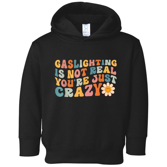 Funny Gaslighting Is Not Real You're Just Crazy Retro Groovy Toddler Hoodie