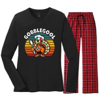 Funny Gobblegool Italian Gobble Turkey Day Fall Thanksgiving Women's Long Sleeve Flannel Pajama Set 