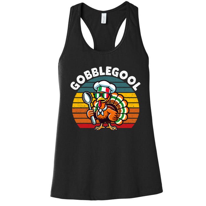 Funny Gobblegool Italian Gobble Turkey Day Fall Thanksgiving Women's Racerback Tank