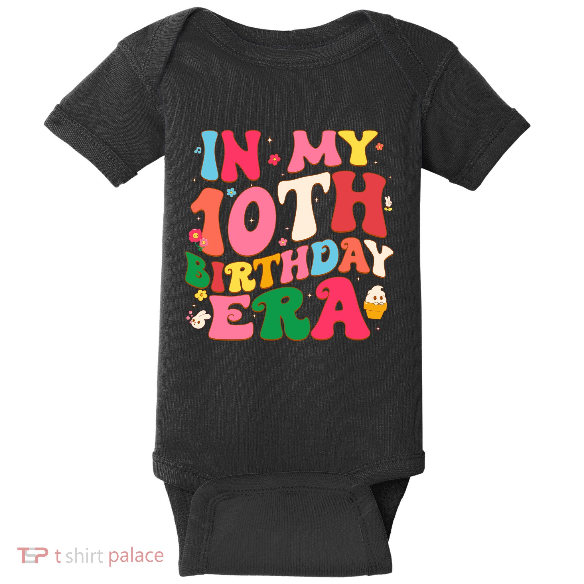 Funny Groovy In My 10th Birthday Era Ten Years Old Birthday Pullover Hoodie Baby Bodysuit