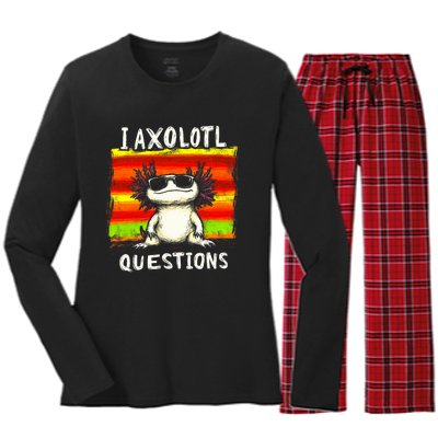 Funny Graphic I Axolotl Questions Women's Long Sleeve Flannel Pajama Set 