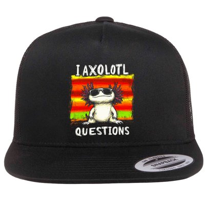 Funny Graphic I Axolotl Questions Flat Bill Trucker Hat