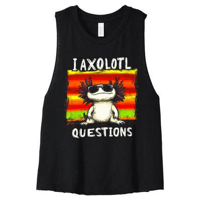 Funny Graphic I Axolotl Questions Women's Racerback Cropped Tank