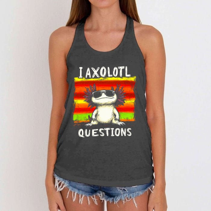 Funny Graphic I Axolotl Questions Women's Knotted Racerback Tank