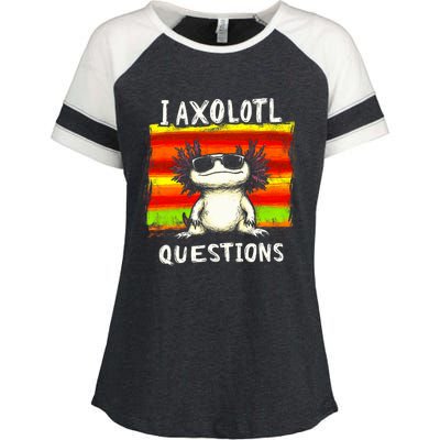 Funny Graphic I Axolotl Questions Enza Ladies Jersey Colorblock Tee