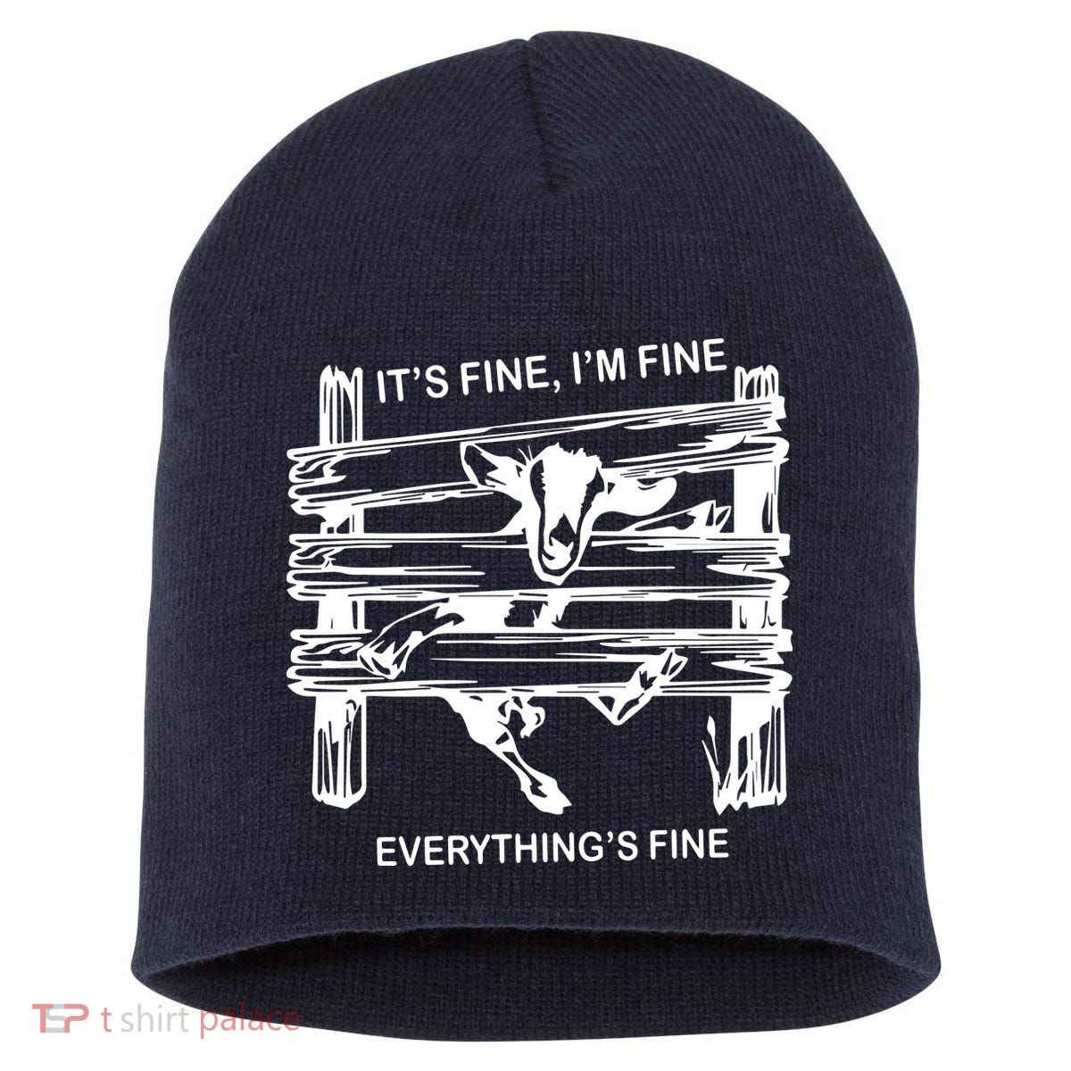 Funny Goat Its Fine Im Fine Everything Is Fine Short Acrylic Beanie